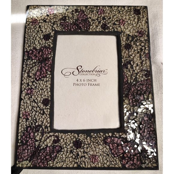 Stonebriar Mosaid Glass Photo Frame 4x6 Butterflies Purple Cream Iridescent Tile - Picture 1 of 15